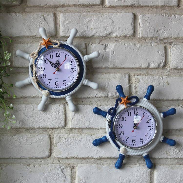 Wooden Helmsman Ship Wheel Shape Decorative Living Room Wall Clock, Size: 22*22*2.5cm