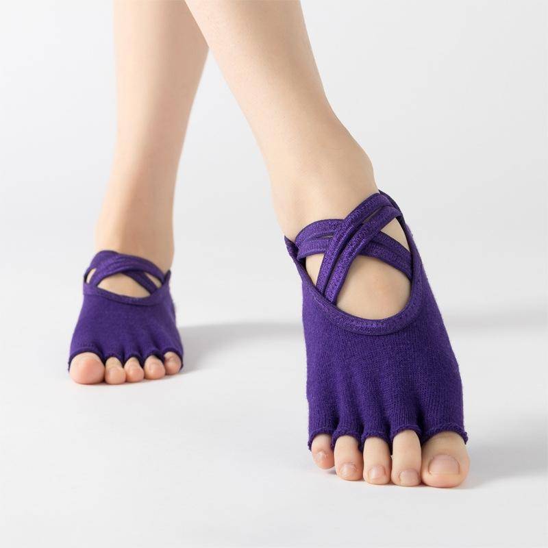 Terry Five-Finger Socks Cotton Thickened Warm and Non-Slip Yoga Socks Cross Strap Dance Socks, Si...