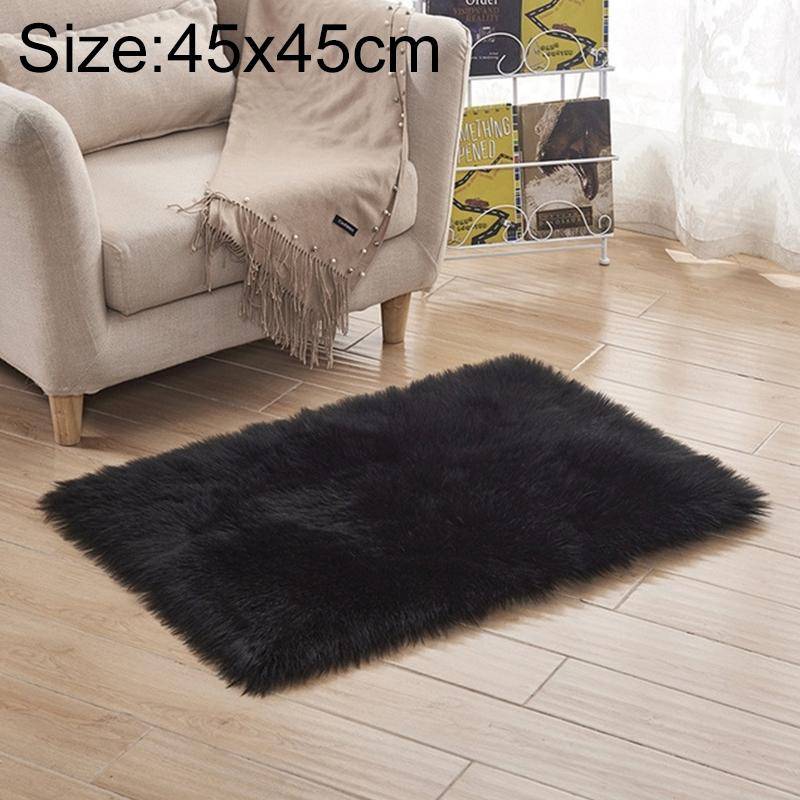 Luxury Rectangle Square Soft Artificial Wool Sheepskin Fluffy Rug Fur Carpet, Size:45x45cm(Black)