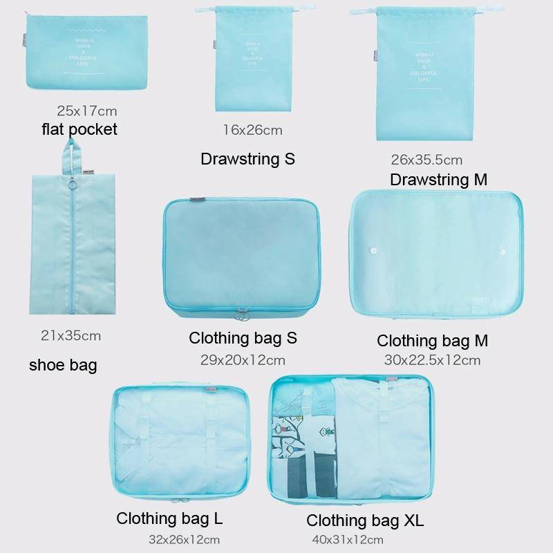8 In 1 Beam Mouth Travel Storage Bag Set Folding Storage Bag( Beige)