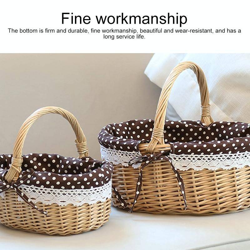 Hand-woven Picnic Basket Sackcloth Rattan Storage Basket, Specification:Large(Primary Color Butte...