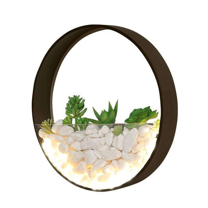 Living Room Background Wall Bedroom Bedside Round Succulent Garden Decorative Wall Lamp, Size:30 ...
