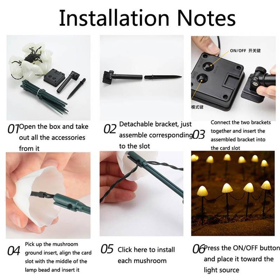 5m 20 LEDs Solar Mushroom Lawn Light Outdoor Waterproof Garden Villa Landscape Decorative String ...