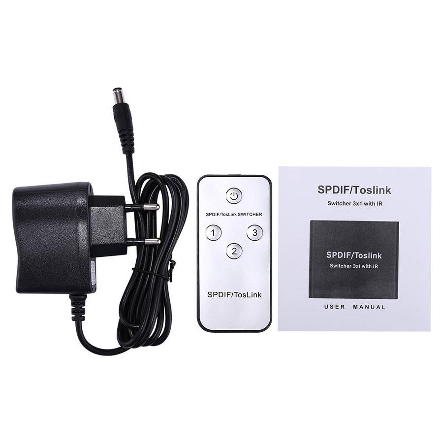 NK-3X1 Full HD SPDIF / Toslink Digital Optical Audio 3 x 1 Switcher Extender with IR Remote Contr...