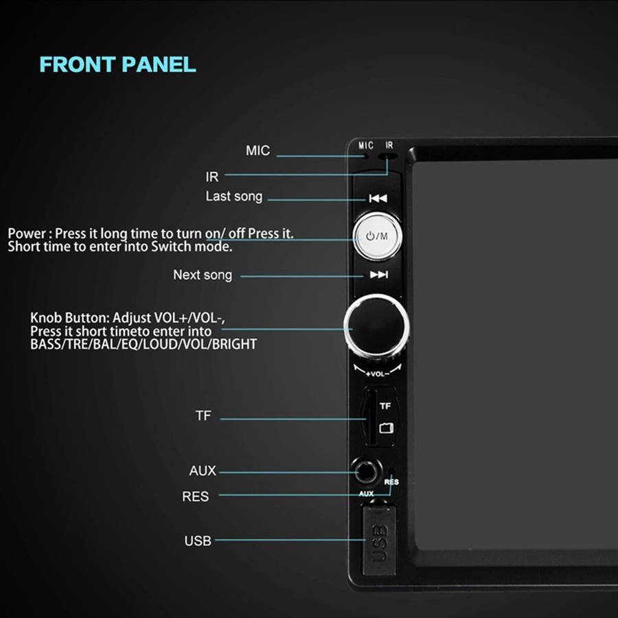 7010B HD 2 Din 7 inch Car Bluetooth Radio Receiver MP5 Player, Support FM & USB & TF Card