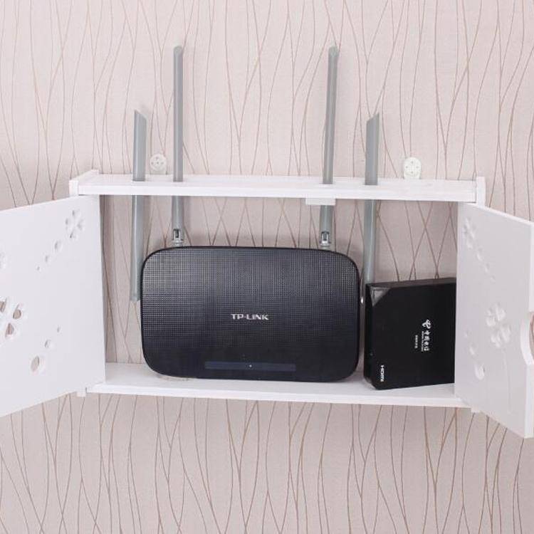 Wifi Router Box PVC Wall-mounted Shelf Hanging Board Bracket Storage Box, Size:41x23x8.5cm(Coconu...