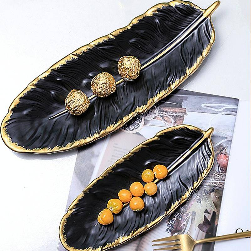 Phnom Penh Ceramic Dessert Plate Feather Plate Banana Leaf Fruit Dried Fruit Storage Tray, Size: ...
