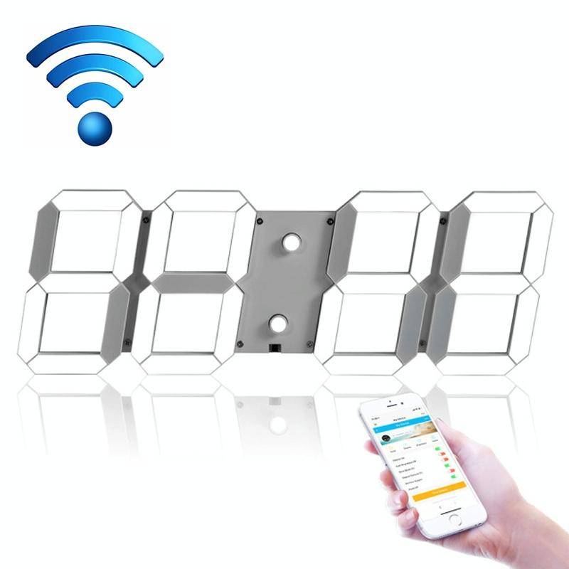 LED Digital Clock Living Room Wall Clock Creative WIFI Clock US Plug, Style:4 Bit WIFI, Color:Hol...
