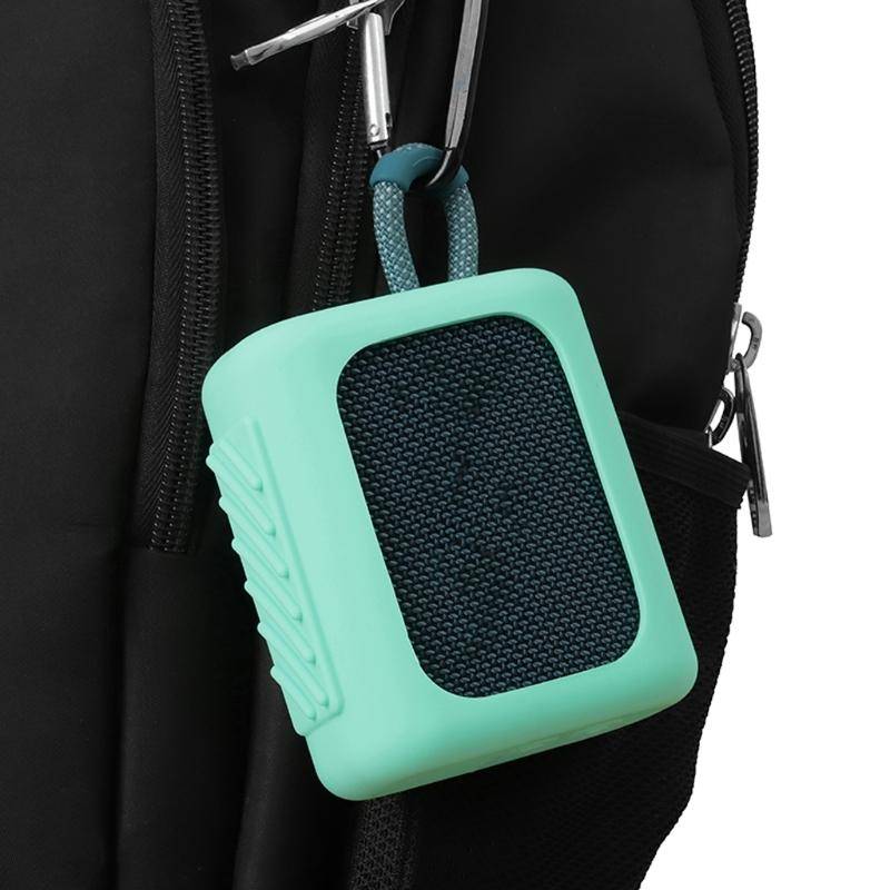 For JBL GO3 Bluetooth Speaker Silicone Cover Portable Protective Case with Carabiner(Dark Blue)