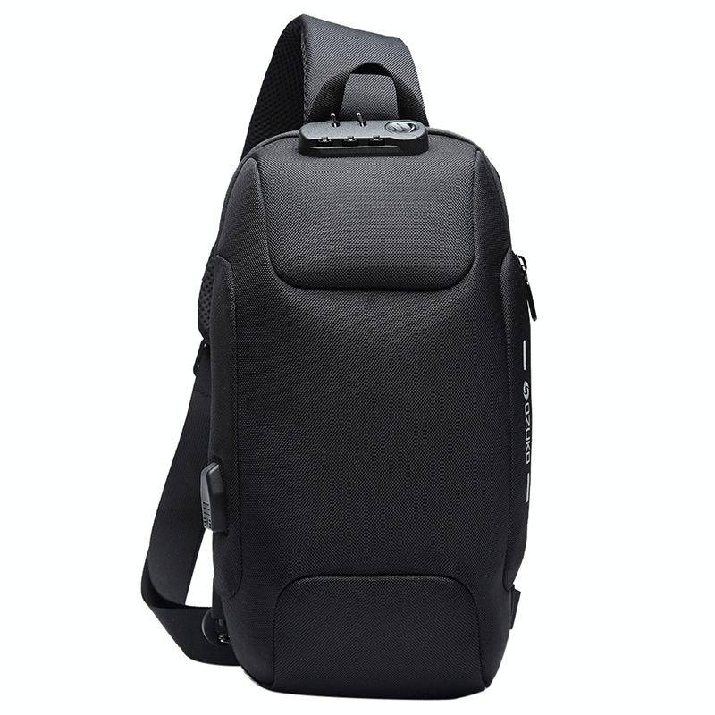 OZUKO 9223 Anti-theft Men Chest Bag Waterproof Crossbody Bag with External USB Charging Port, Sty...