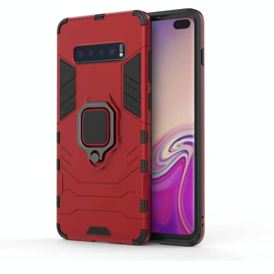 PC + TPU Shockproof Protective Case for Samsung Galaxy S10 Plus, with Magnetic Ring Holder(Red)