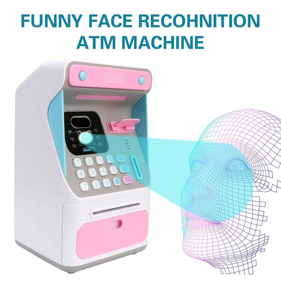 8010 Simulated Face Recognition ATM Machine Piggy Bank Password Automatic Rolling Money Safe Pigg...