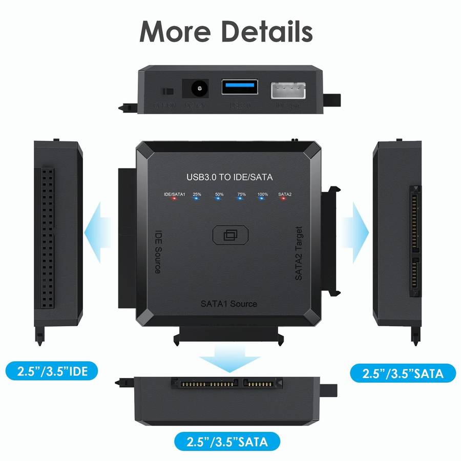 USB3.0 to SATA or IDE Hard Drive Adapter Converter With Clone Function