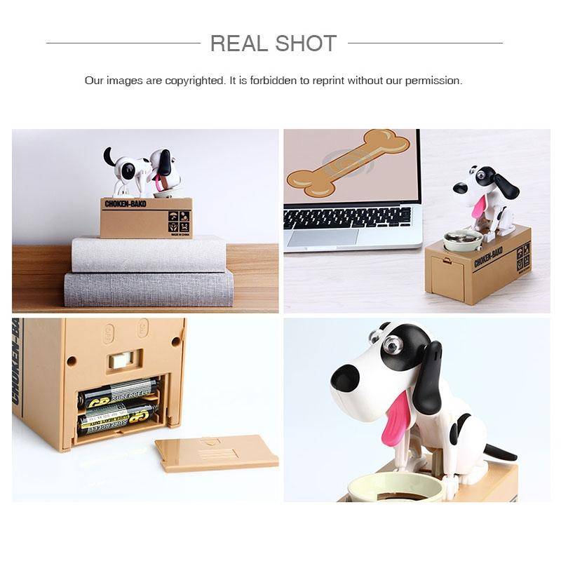 Creative Cartoon Edacious Puppy Automatic Money Eating Coin Saving Box, Gray Dog