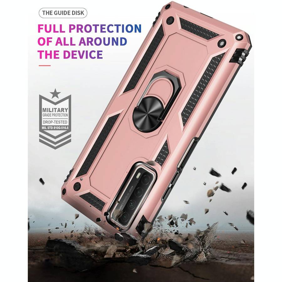 For Huawei P Smart 2021 Shockproof TPU + PC Protective Case with 360 Degree Rotating Holder(Rose ...