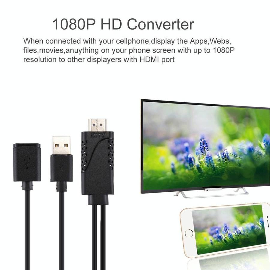 1080P USB 2.0 Male + USB 2.0 Female to HDMI HDTV AV Adapter Cable for iPhone / iPad, Android Smar...