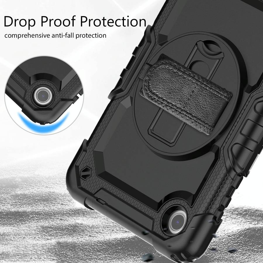 For Lenovo Tab M8 4th Gen Silicone Hybrid PC Tablet Case with Shoulder Strap(Black)