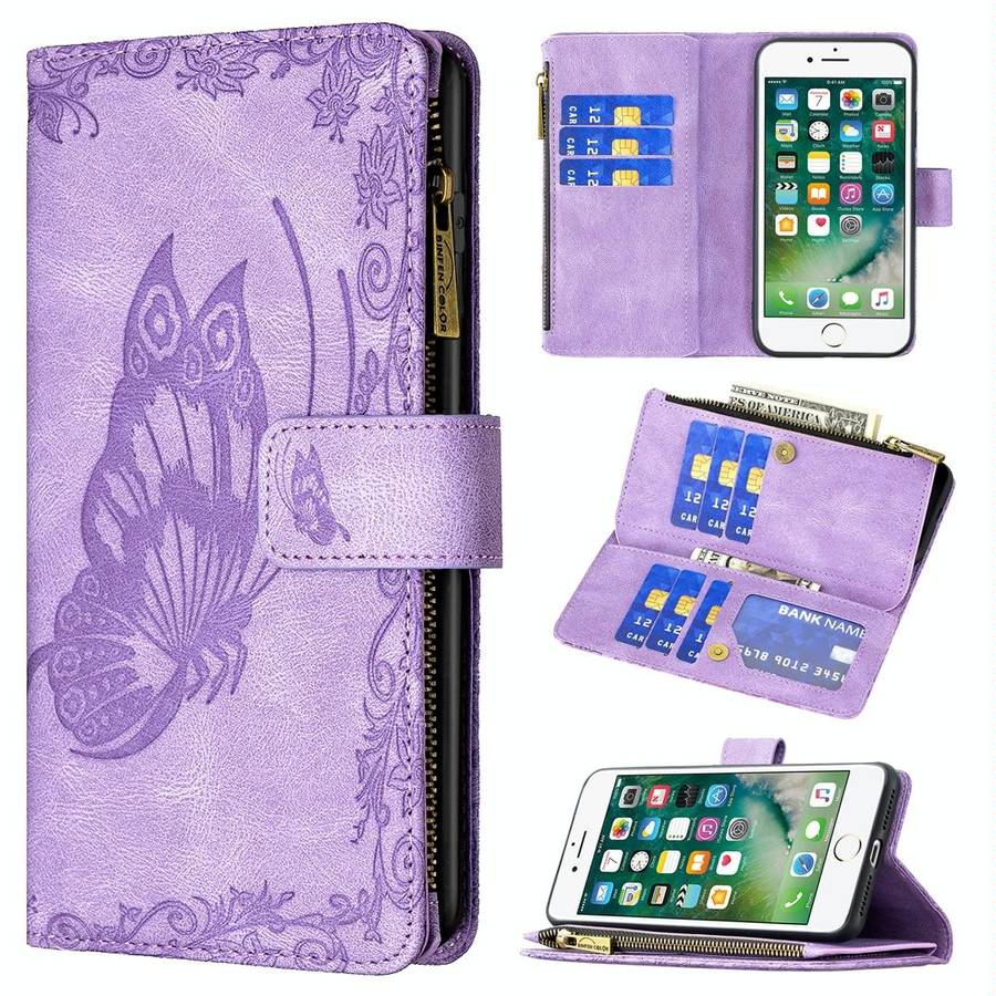 For iPhone 8 Plus / 7 Plus Flying Butterfly Embossing Pattern Zipper Horizontal Flip Leather Case...
