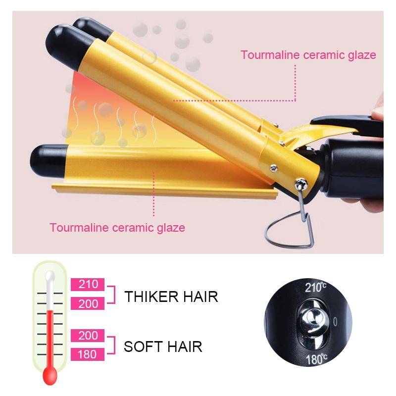 20-32m Automatic Ceramic Perm Splint Hair Curler 3 Barrels Big Wave Hair Curling Iron Tools, Size...