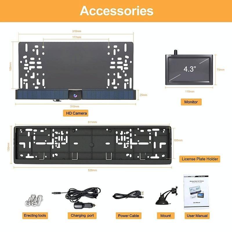 Solar Powered Rear View System Reversing Wireless Transmission Car Camera Display(RC01)