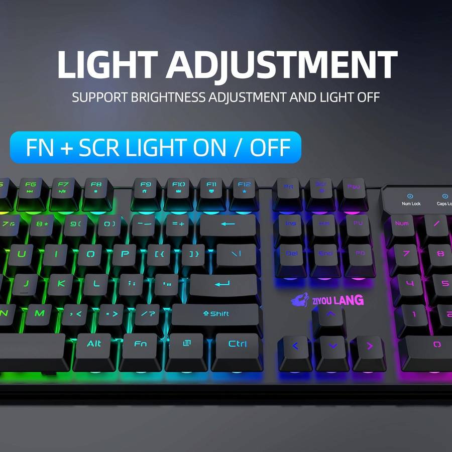 ZIYOULANG T3 Wireless Charging Gaming Lighted Keyboard and Mouse Set(White Rainbow Light)