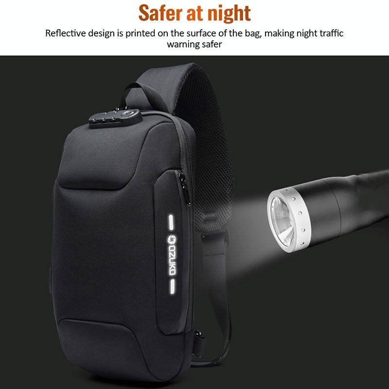 OZUKO 9223 Anti-theft Men Chest Bag Waterproof Crossbody Bag with External USB Charging Port, Sty...