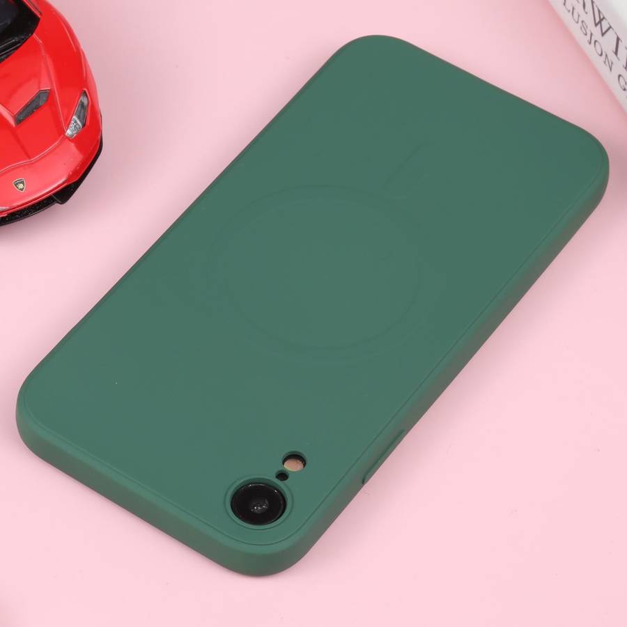 For iPhone XR Liquid Silicone Full Coverage Shockproof Magsafe Phone Case(Deep Green)