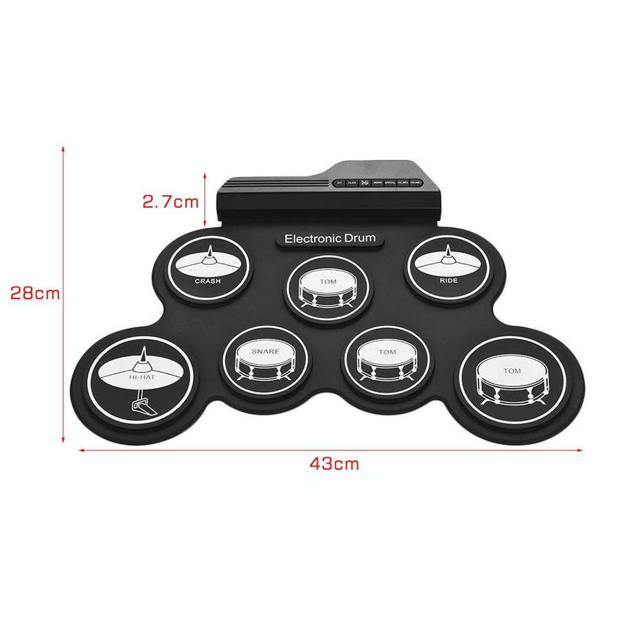 Portable Silicone Hand Roll USB Electronic Drum, Black Icon Version