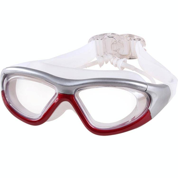 J8150 Eye Protection Flat Light Adult waterproof Anti-fog Big Frame Swimming Goggles with Earplug...