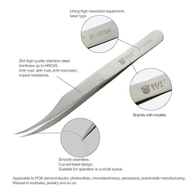 BEST BST-151SA Brushed stainless steel tweezers