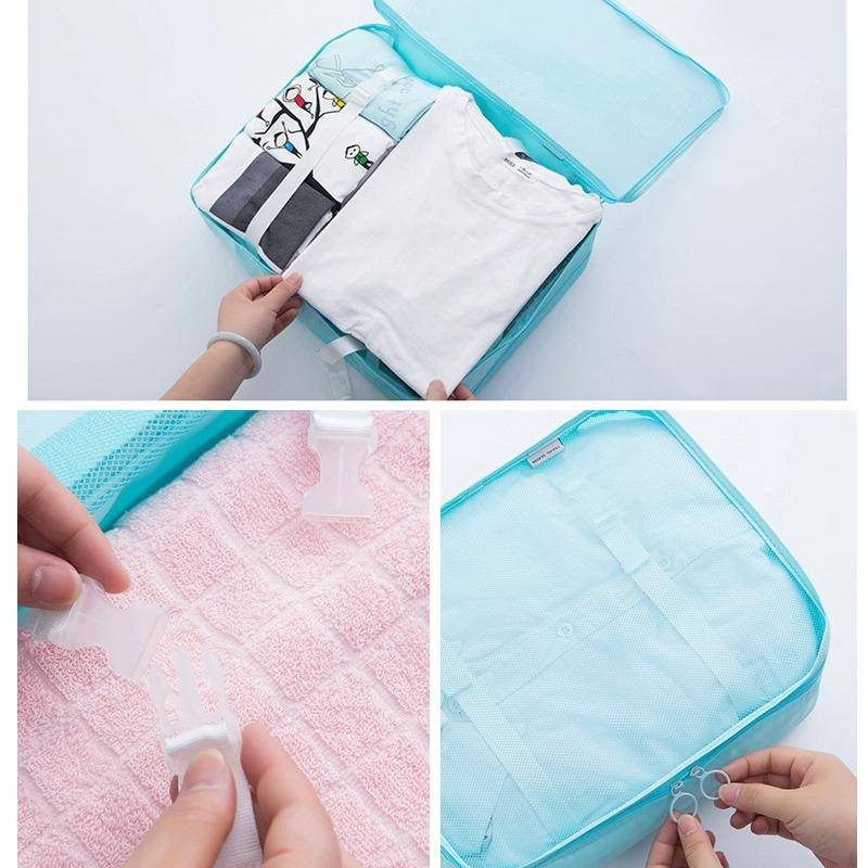 8 In 1 Beam Mouth Travel Storage Bag Set Folding Storage Bag( Beige)