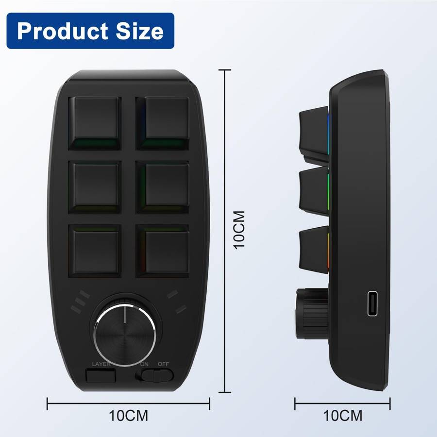Bluetooth Wireless RGB Custom Mechanical KeyBoard 6 Keys 1 Knob Programming Gaming Keypad(Black)