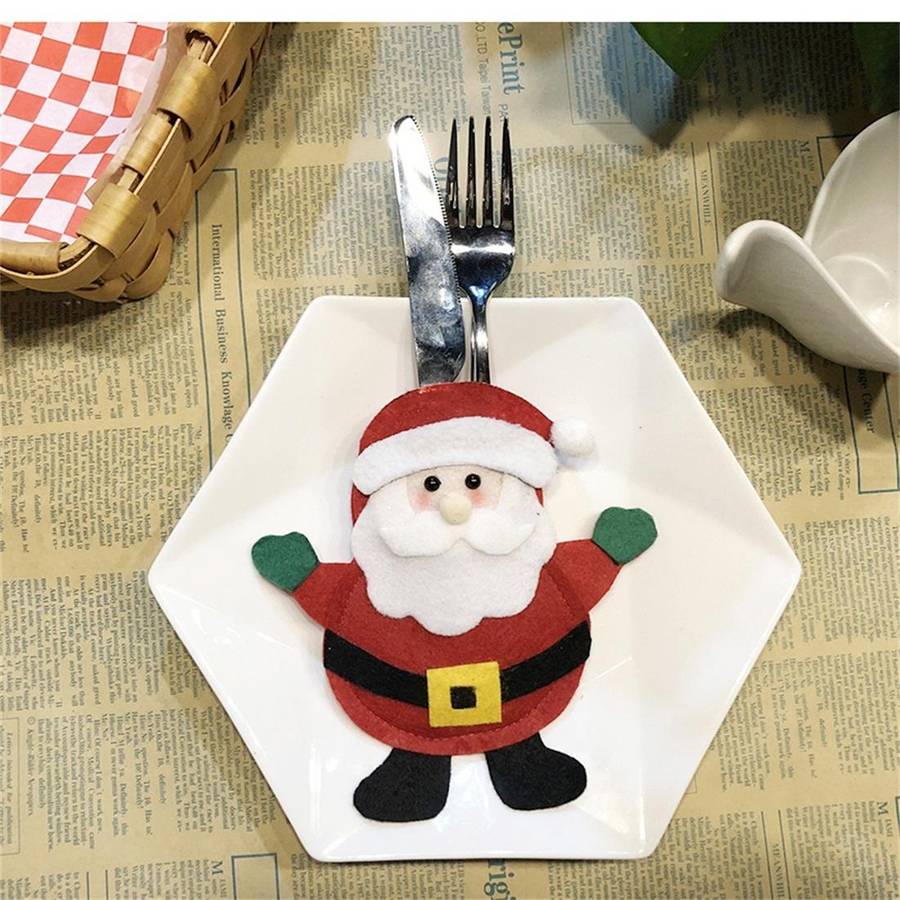 Santa Claus Pattern Tableware Knife Fork Pocket Cover Bag Christmas Decoration