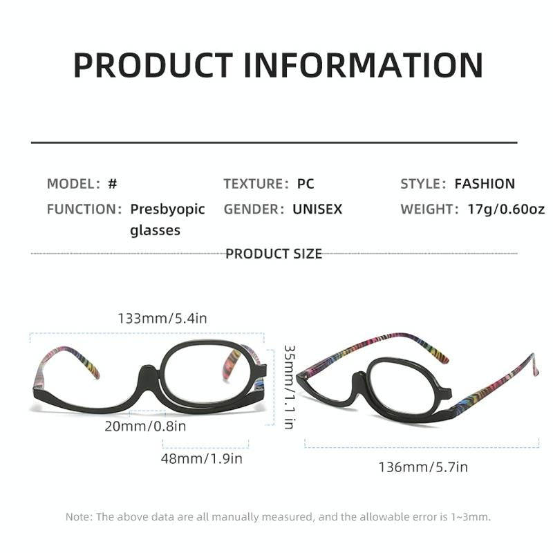 Makeup Presbyopic Glasses Monolithic Reading Glass Magnifying Glass, Degree: +350(Black)