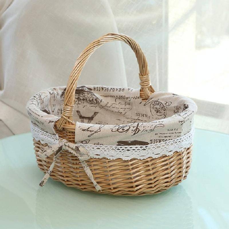 Hand-woven Picnic Basket Sackcloth Rattan Storage Basket, Specification:Large(Primary Color Alpha...