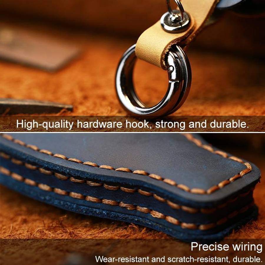 For Mercedes-Benz Old Style Car Cowhide Leather Key Protective Cover Key Case (Blue)