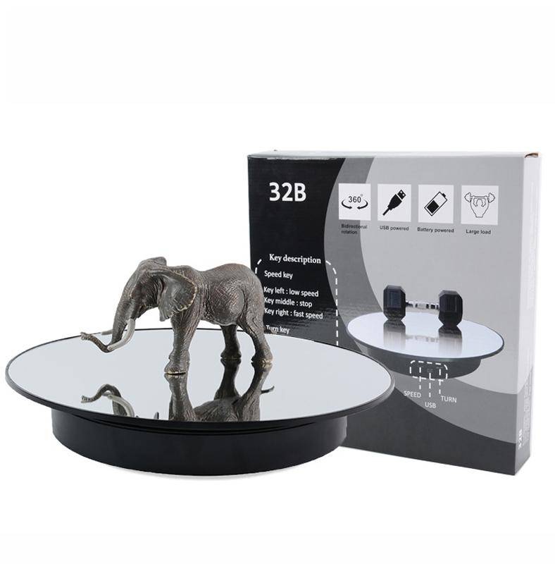 32cm Electric Turntable for Photography With Speed Direction Adjustment, Color: Black Mirror