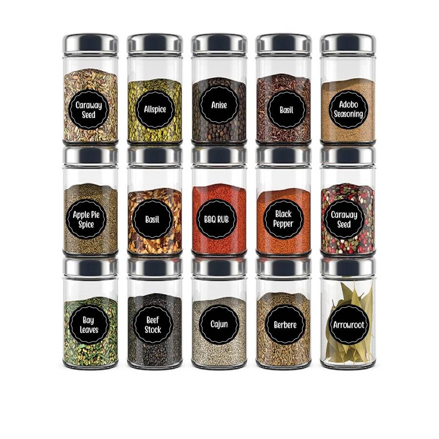 144 PCS Printed Spice Jar Labels Pantry Stickers Blackboard Stickers(Diameter 3.8cm)