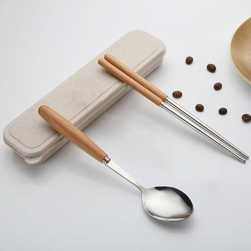 3 in 1 Spoon Chopsticks Fork Cutlery Set Three-piece Creative Work Students Portable Tableware(Tw...