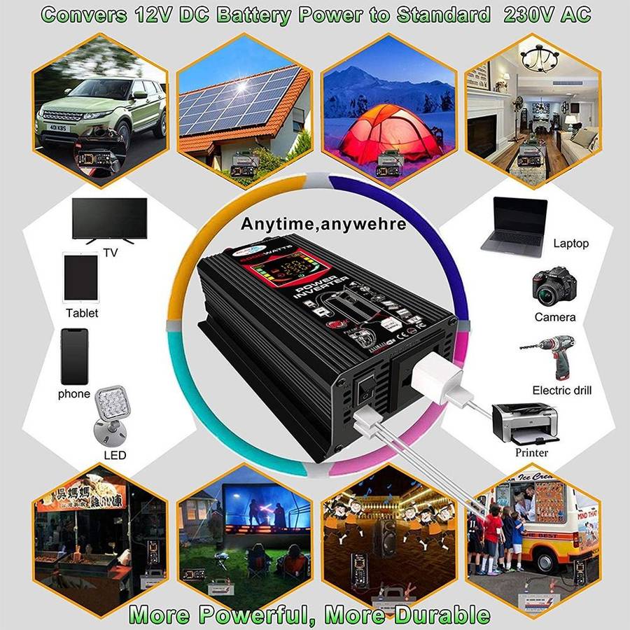Tang III Generation 12V to 220V 6000W Modified Square Wave Car Power Inverter with LCD Display & ...