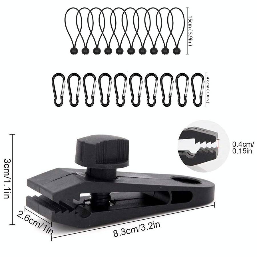 Outdoor Camping Windproof Canopy Fixed Tent Clip Rope Buckle Quick Hanging Set 10 Clips+10 Ropes