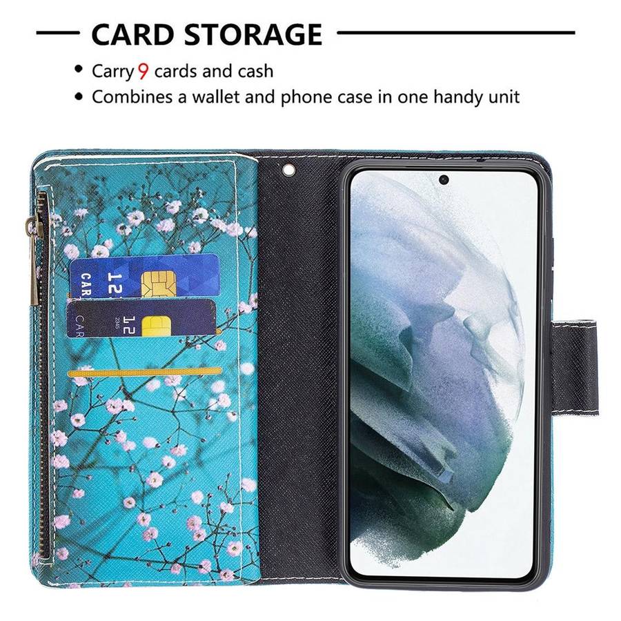 For Samsung Galaxy S21 FE Colored Drawing Pattern Zipper Horizontal Flip Leather Case with Holder...