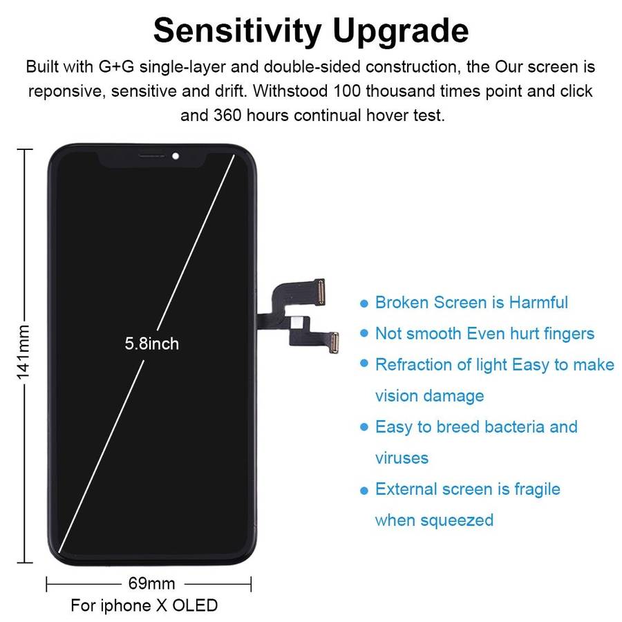 incell TFT Material Digitizer Assembly(LCD + Frame + Touch Pad) for iPhone X(Black)