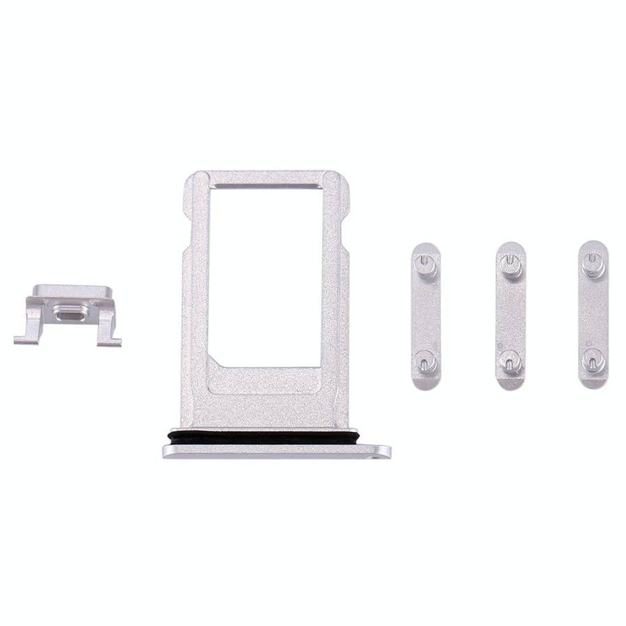 Card Tray + Volume Control Key + Power Button + Mute Switch Vibrator Key for iPhone 8 Plus (Silver)