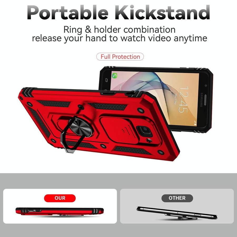 For Samsung Galaxy J7 Prime Sliding Camshield Holder Phone Case(Red)