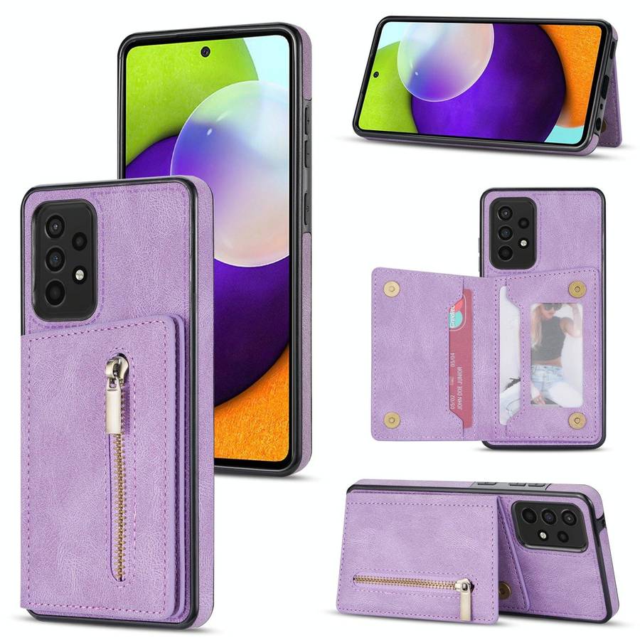 For Samsung Galaxy A53 5G Zipper Card Holder Phone Case(Purple)