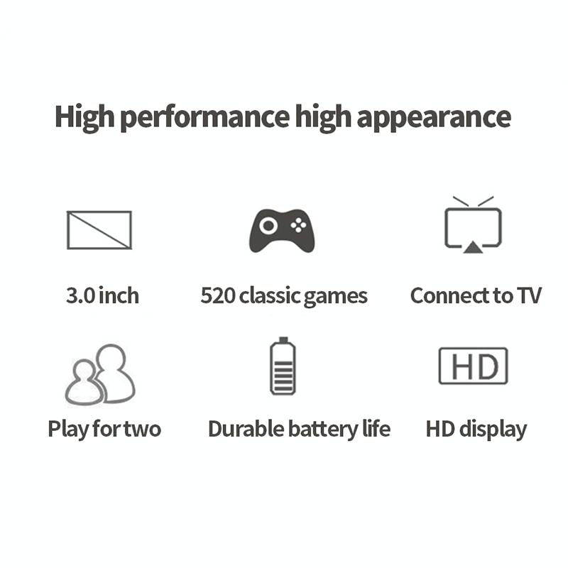 S8 3.0 inch Screen Classic Handheld Game Console Built-in 520 Games(Army Green)