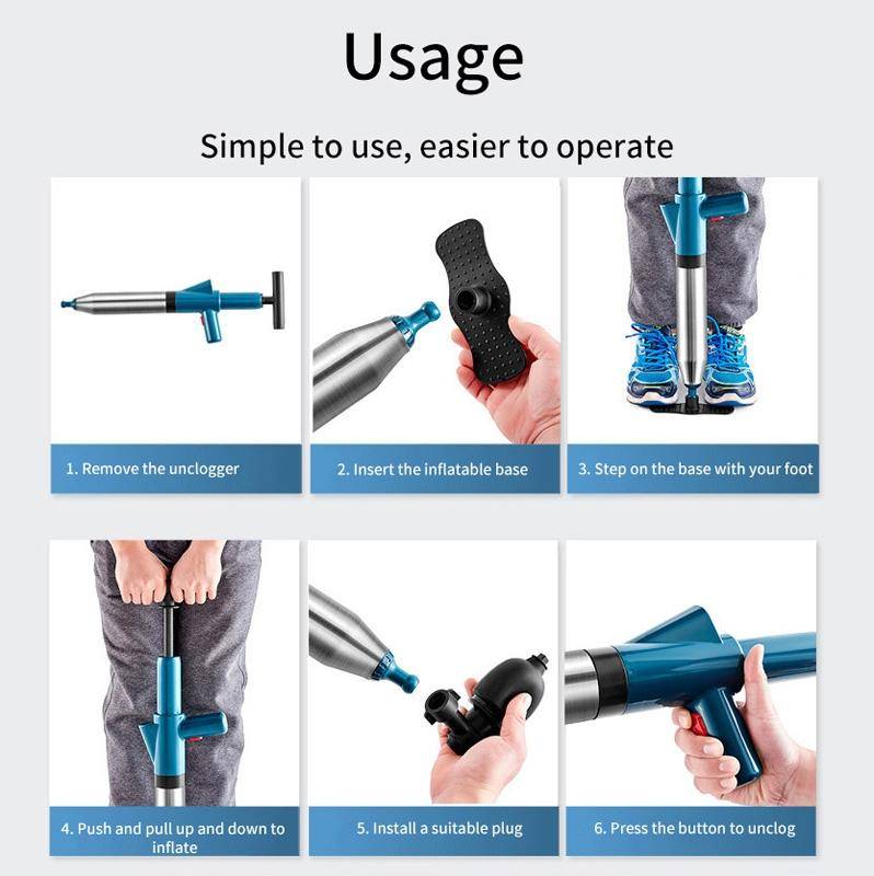 Toilet Pipe Dredger Toilet Sewer Floor Drain Clogged Household High Pressure Pneumatic Tool(Black)