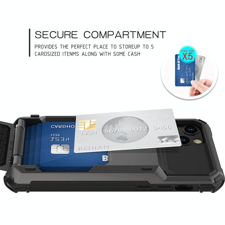 For iPhone 12 mini Scratch-Resistant Shockproof Heavy Duty Rugged Armor Protective Case with Card...