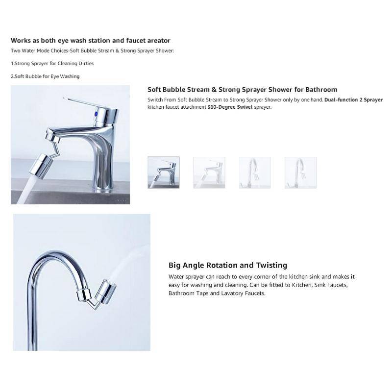 720-Degree Universal Rotating Faucet Anti-Splash Spout Filter Dual-Function Faucet, Specification...